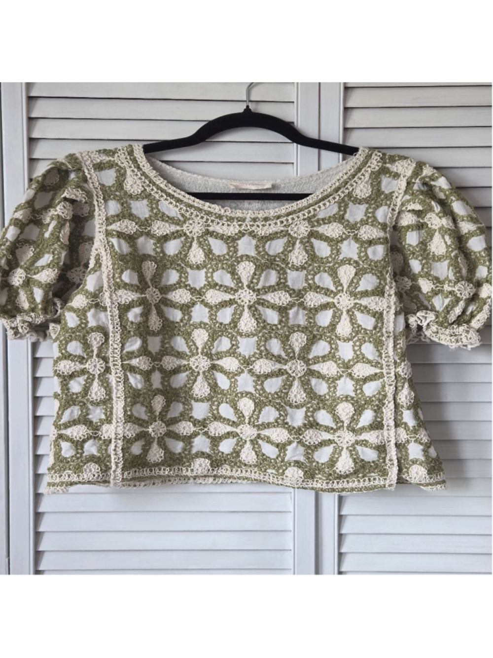 Women's Solitaire Green & White Crochet Blouse S